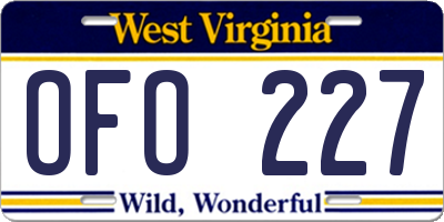 WV license plate OFO227