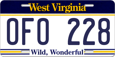 WV license plate OFO228