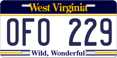 WV license plate OFO229