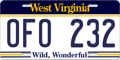 WV license plate OFO232