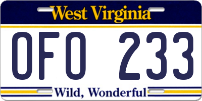 WV license plate OFO233
