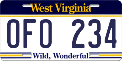 WV license plate OFO234