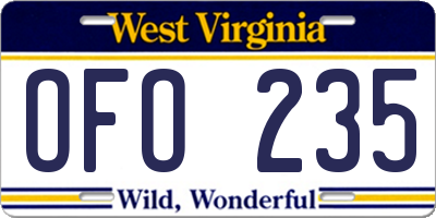 WV license plate OFO235