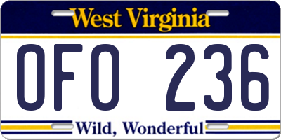 WV license plate OFO236