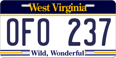 WV license plate OFO237