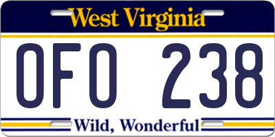 WV license plate OFO238