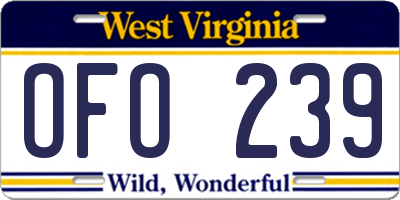 WV license plate OFO239