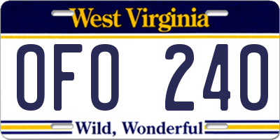 WV license plate OFO240