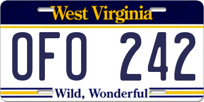 WV license plate OFO242
