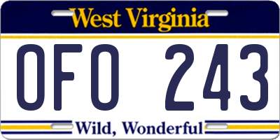 WV license plate OFO243