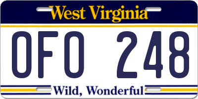 WV license plate OFO248