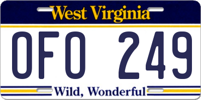 WV license plate OFO249
