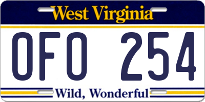 WV license plate OFO254