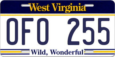 WV license plate OFO255