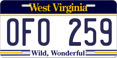 WV license plate OFO259