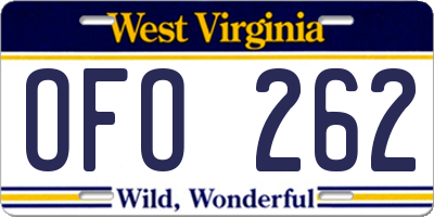 WV license plate OFO262