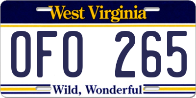 WV license plate OFO265