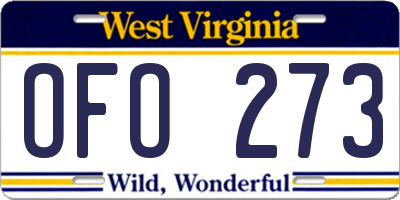 WV license plate OFO273