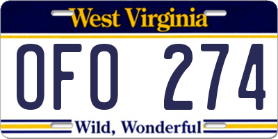 WV license plate OFO274