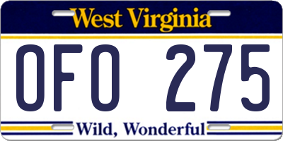 WV license plate OFO275