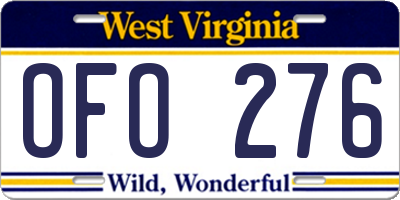 WV license plate OFO276