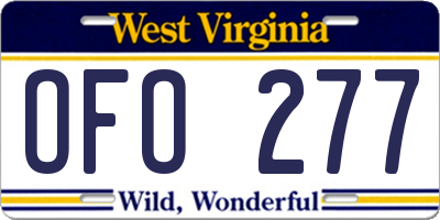 WV license plate OFO277