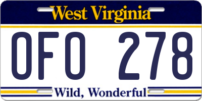 WV license plate OFO278