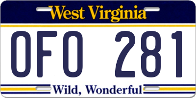 WV license plate OFO281