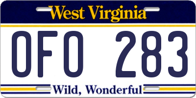 WV license plate OFO283