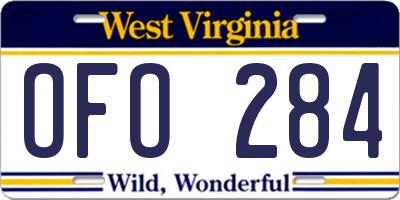 WV license plate OFO284