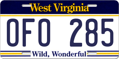 WV license plate OFO285