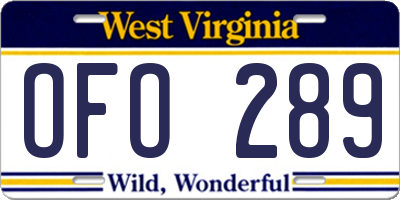 WV license plate OFO289