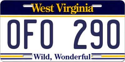 WV license plate OFO290