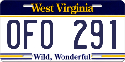 WV license plate OFO291