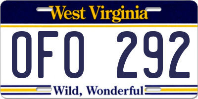 WV license plate OFO292