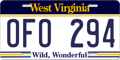 WV license plate OFO294