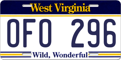 WV license plate OFO296