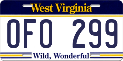 WV license plate OFO299