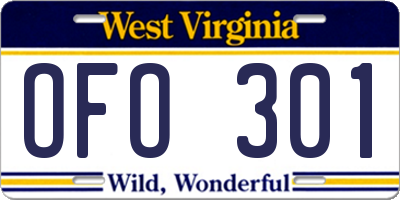 WV license plate OFO301