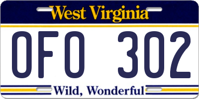 WV license plate OFO302