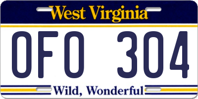 WV license plate OFO304