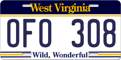 WV license plate OFO308