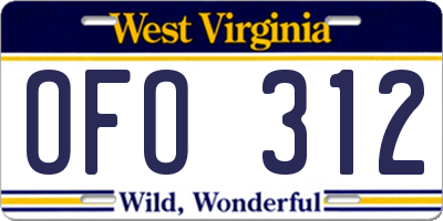 WV license plate OFO312