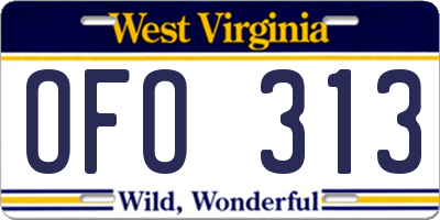 WV license plate OFO313