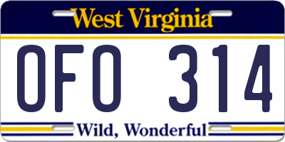 WV license plate OFO314
