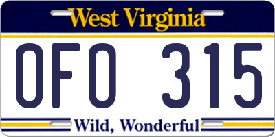 WV license plate OFO315