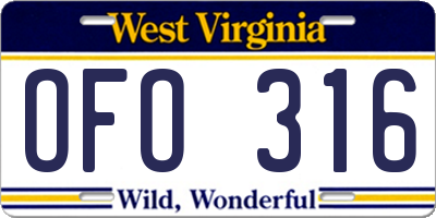 WV license plate OFO316