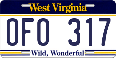 WV license plate OFO317