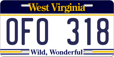WV license plate OFO318