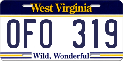 WV license plate OFO319